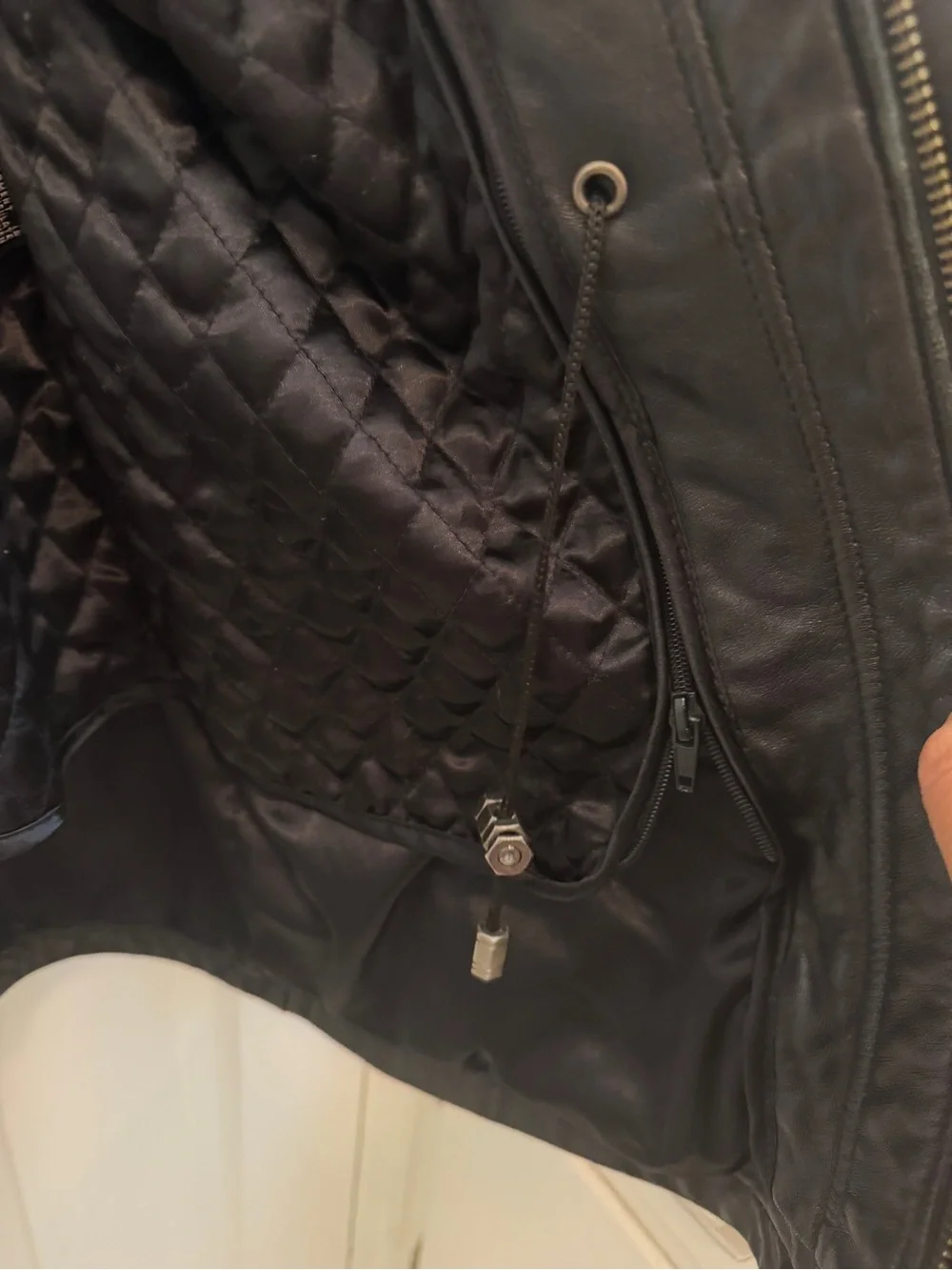 Men's Black Leather Quilted-Liner Jacket
